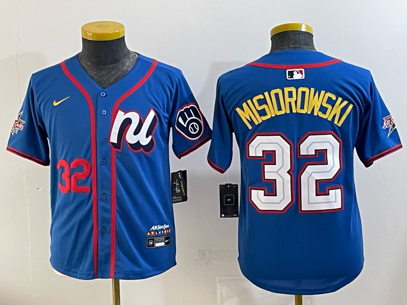 Youth Milwaukee Brewers #32 Misiorowski blue Nike MLB 2025 jersey 004